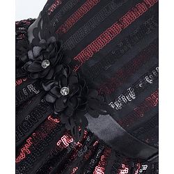 Babyhug Sleeveless Sequinned Party Frock with Floral Applique - Red & Black