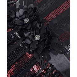 Babyhug Sleeveless Sequinned Party Frock with Floral Applique - Red & Black