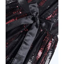 Babyhug Sleeveless Sequinned Party Frock with Floral Applique - Red & Black