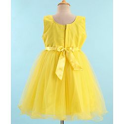 Babyhug Sleeveless Sequinned & Embroidered Party Frock with Floral Applique -  Yellow