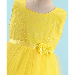 Babyhug Sleeveless Sequinned & Embroidered Party Frock with Floral Applique -  Yellow