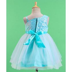 Babyhug Woven Sleeveless Party Frock With Sequinned & Floral Applique - Blue