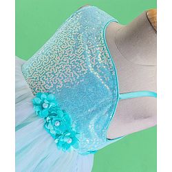 Babyhug Woven Sleeveless Party Frock With Sequinned & Floral Applique - Blue