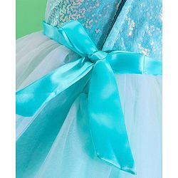 Babyhug Woven Sleeveless Party Frock With Sequinned & Floral Applique - Blue