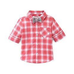 Babyhug Cotton Woven Full Sleeves Checkered One Pocket Party Shirt with Bow Tie - Red & White