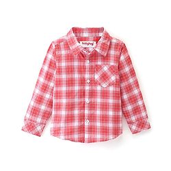 Babyhug Cotton Woven Full Sleeves Checkered One Pocket Party Shirt with Bow Tie - Red & White