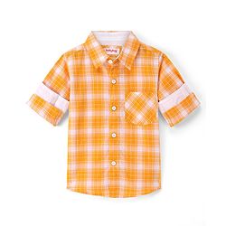 Babyhug 100% Cotton Woven Full Sleeves Checkered Shirt - Yellow