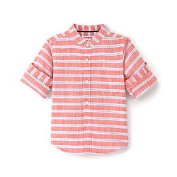 Babyhug 100% Cotton Woven Full Sleeves Striped Shirt with Pocket - Orange