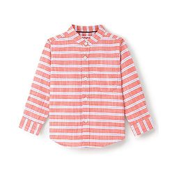 Babyhug 100% Cotton Woven Full Sleeves Striped Shirt with Pocket - Orange