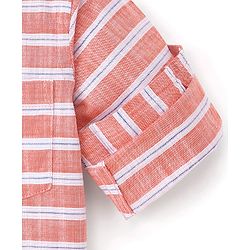 Babyhug 100% Cotton Woven Full Sleeves Striped Shirt with Pocket - Orange