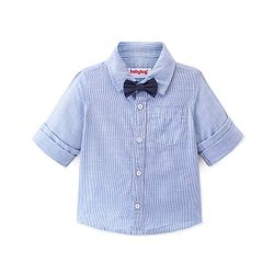Babyhug Cotton Woven Full Sleeves Striped One Pocket Party Shirt with Bow Tie - Red & White