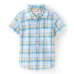 Babyhug Cotton Woven Half Sleeves Checked Shirt - Blue