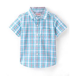 Babyhug 100% Cotton Woven Half Sleeves Checks One Pocket Shirt - Multicolour