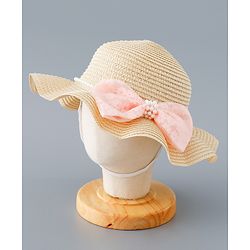 Babyhug Straw Hat with Bow Applique - Pink