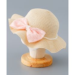 Babyhug Straw Hat with Bow Applique - Pink