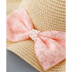 Babyhug Straw Hat with Bow Applique - Pink