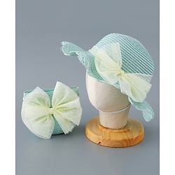 Babyhug Straw Hat with Bow Applique and Purse - Blue
