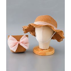Babyhug Straw Hat with Bow Applique and Purse - Blue