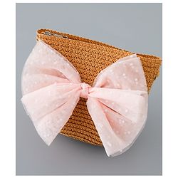Babyhug Straw Hat with Bow Applique and Purse - Blue