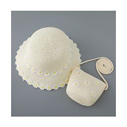Babyhug Straw Hat Flower Design with Bow Applique and Purse - Cream