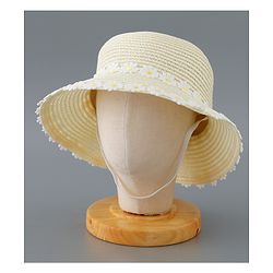Babyhug Straw Hat Flower Design with Bow Applique and Purse - Cream