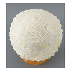 Babyhug Straw Hat Flower Design with Bow Applique and Purse - Cream