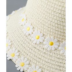 Babyhug Straw Hat Flower Design with Bow Applique and Purse - Cream