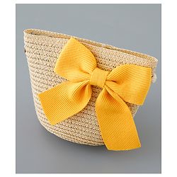 Babyhug Straw Hat with Bow Applique and Purse - Beige