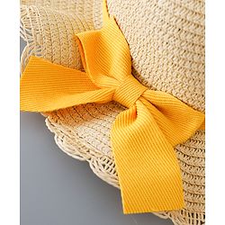 Babyhug Straw Hat with Bow Applique and Purse - Beige