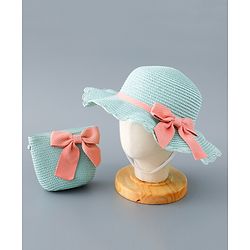 Babyhug Straw Hat with Bow Applique and Purse - Beige