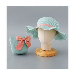 Babyhug Straw Hat with Bow Applique and Purse - Beige
