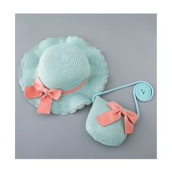 Babyhug Straw Hat with Bow Applique and Purse - Beige