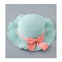 Babyhug Straw Hat with Bow Applique and Purse - Beige