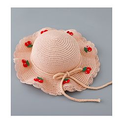 Babyhug Straw Hat with Cherry Embroidery and Purse - Pink