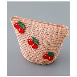 Babyhug Straw Hat with Cherry Embroidery and Purse - Pink