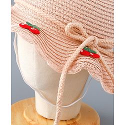 Babyhug Straw Hat with Cherry Embroidery and Purse - Pink