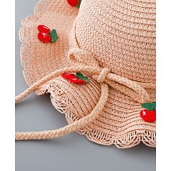 Babyhug Straw Hat with Cherry Embroidery and Purse - Pink