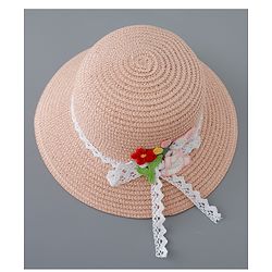 Babyhug Straw Hat with Flower and Bunny Applique - Pink