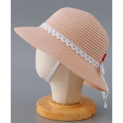 Babyhug Straw Hat with Flower and Bunny Applique - Pink