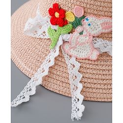 Babyhug Straw Hat with Flower and Bunny Applique - Pink
