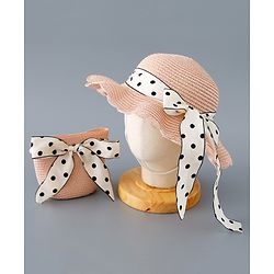 Babyhug Straw Hat with Bow Applique and Purse - Pink