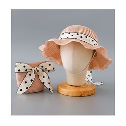 Babyhug Straw Hat with Bow Applique and Purse - Pink