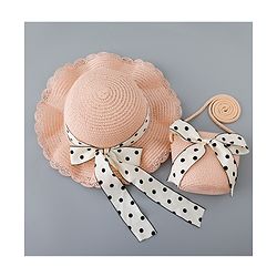 Babyhug Straw Hat with Bow Applique and Purse - Pink