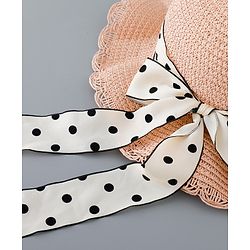 Babyhug Straw Hat with Bow Applique and Purse - Pink