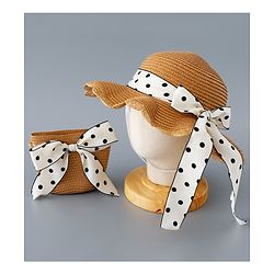Babyhug Straw Hat with Bow Applique and Purse - Brown