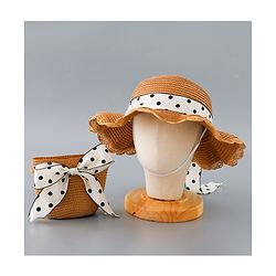 Babyhug Straw Hat with Bow Applique and Purse - Brown