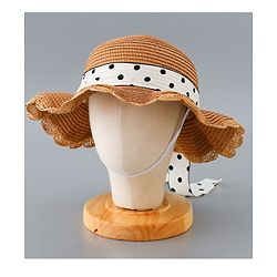 Babyhug Straw Hat with Bow Applique and Purse - Brown