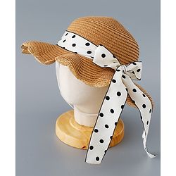 Babyhug Straw Hat with Bow Applique and Purse - Brown