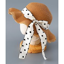 Babyhug Straw Hat with Bow Applique and Purse - Brown