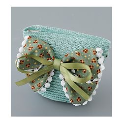 Babyhug Straw Hat with Bow Applique and Purse - Green